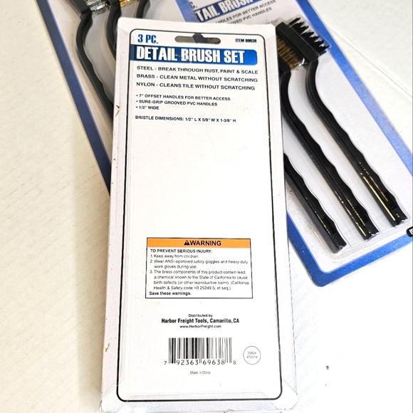 DETAIL BRUSH SET Steel Brass Nylon Bristle Sure-grip 1/2" wide New 3pc Set - Picture 2 of 3